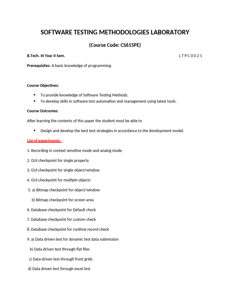 Software Testing Methodologies Laboratory | PDF | Graphical User ...
