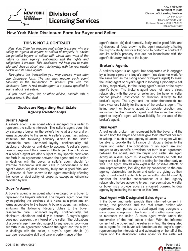 Agency Disclosure For BuyerSeller (Buyer Side) | PDF | Law Of Agency ...