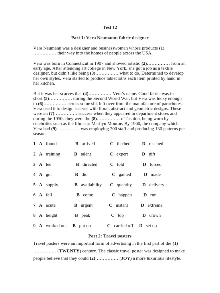 Test 12 | PDF | Cost Of Living | News