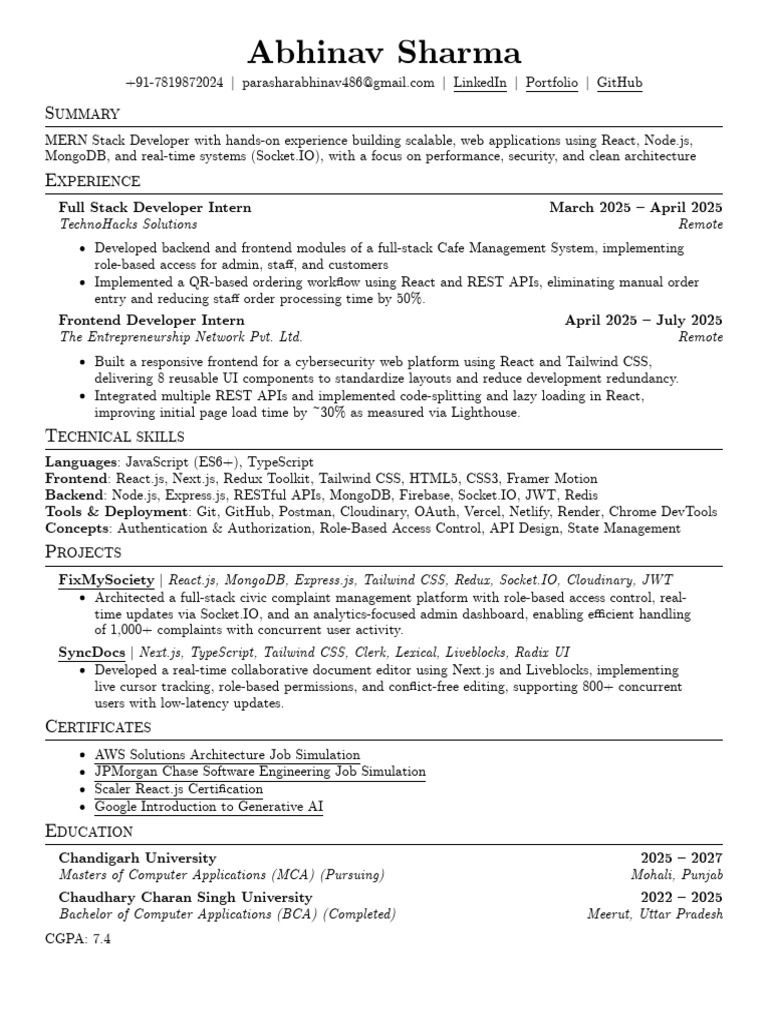 Abhinav Resume New | PDF | Web Development | Computing