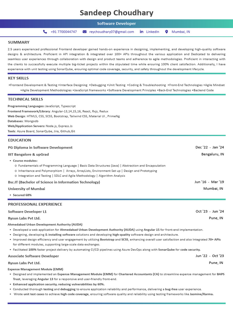 Sandeep Chaudhary Resume | PDF | Software Development | Software ...