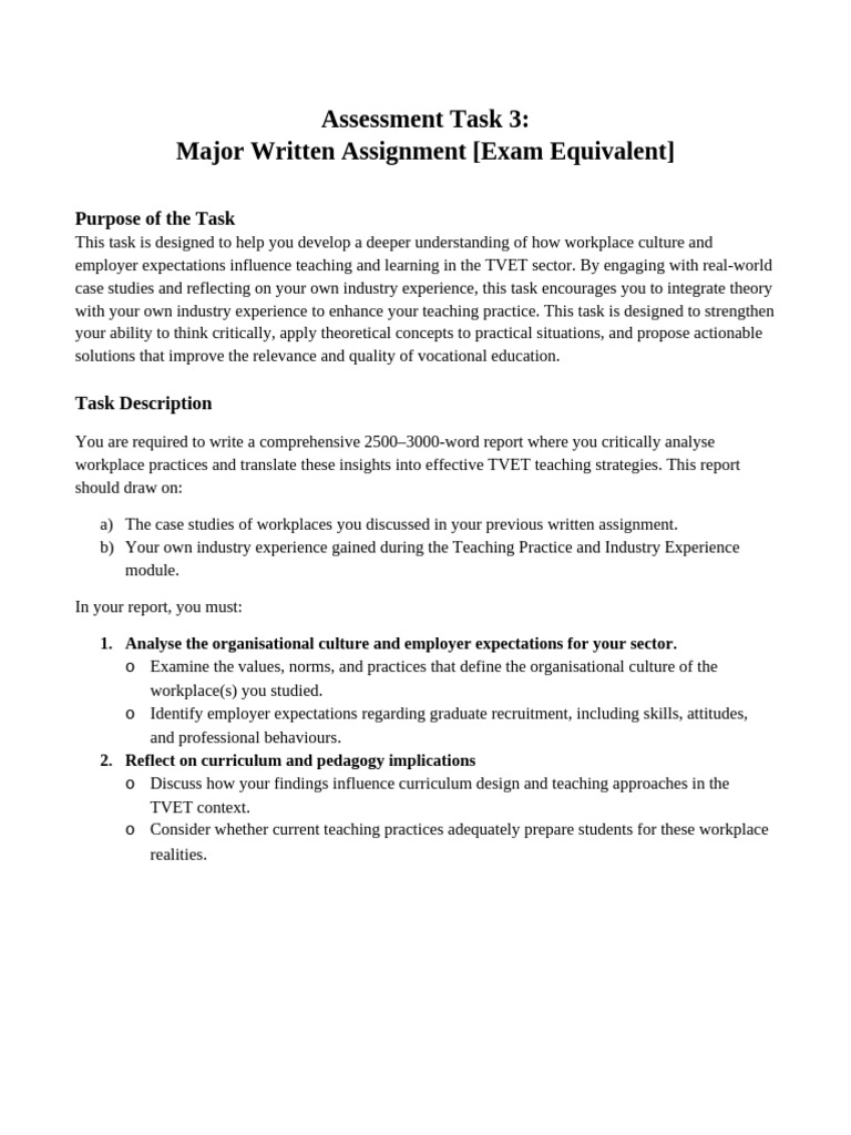 Major Written Assignment [Exam Equivalent] | PDF | Vocational Education ...