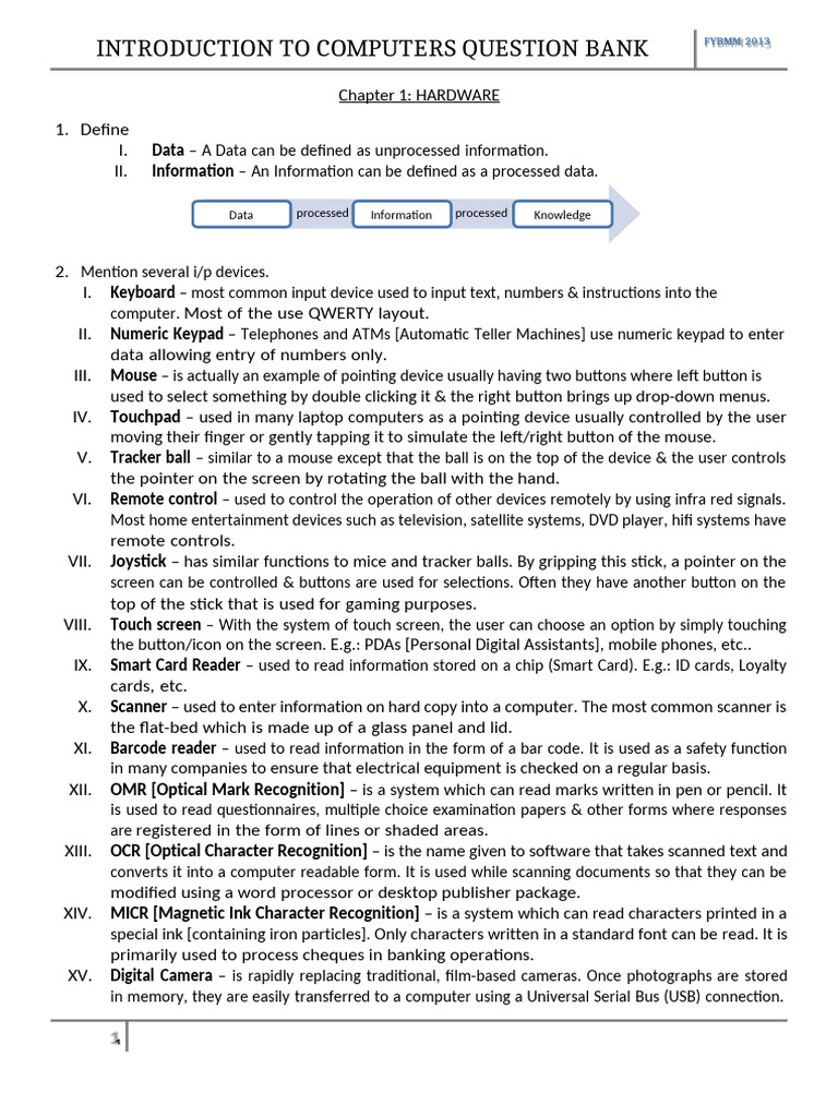 Introduction To Computers Question Bank | PDF | Computer Network ...