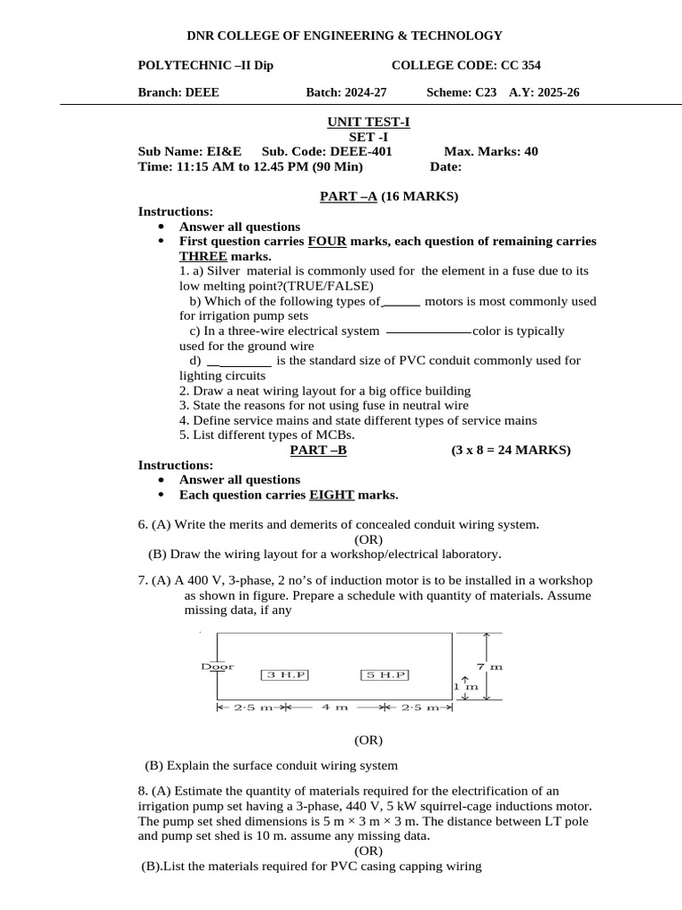 Ee-401 Ei&e Mid - I Question Paper (c23) | PDF | Electrical Wiring ...