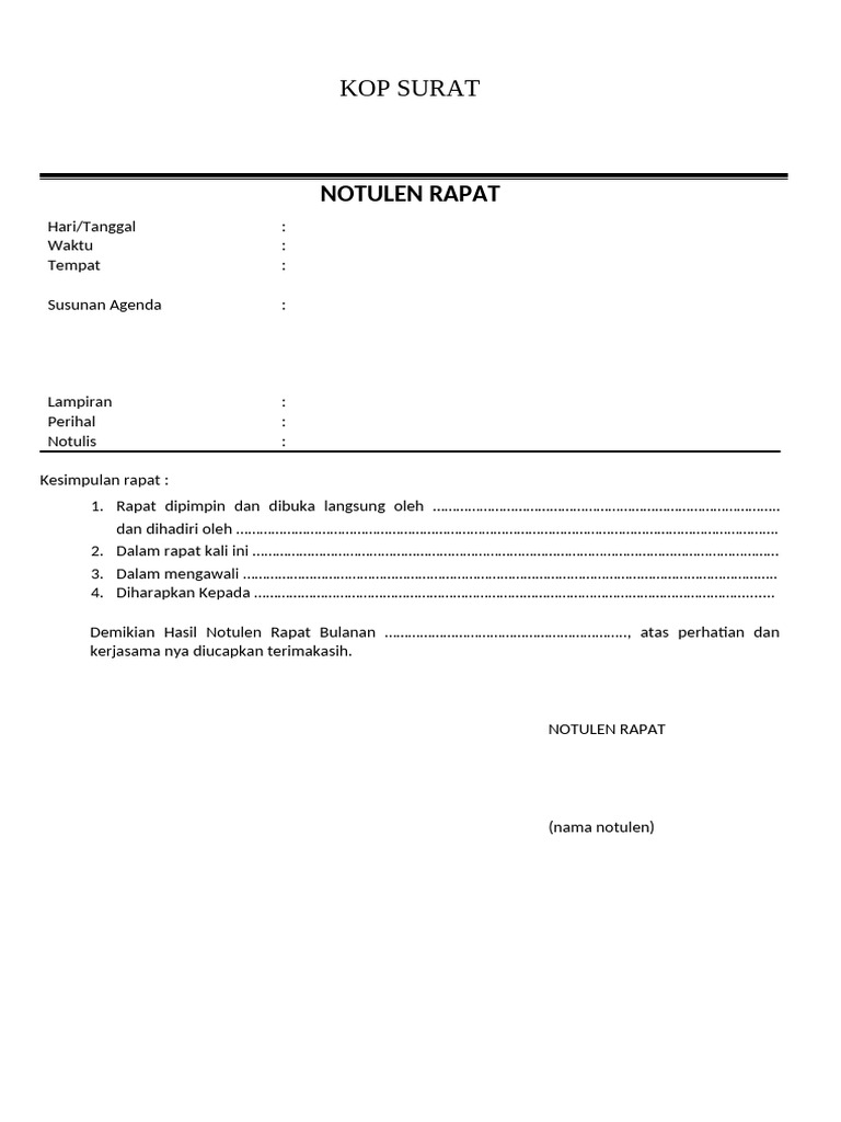 Contoh Notulen Rapat Dinas | PDF