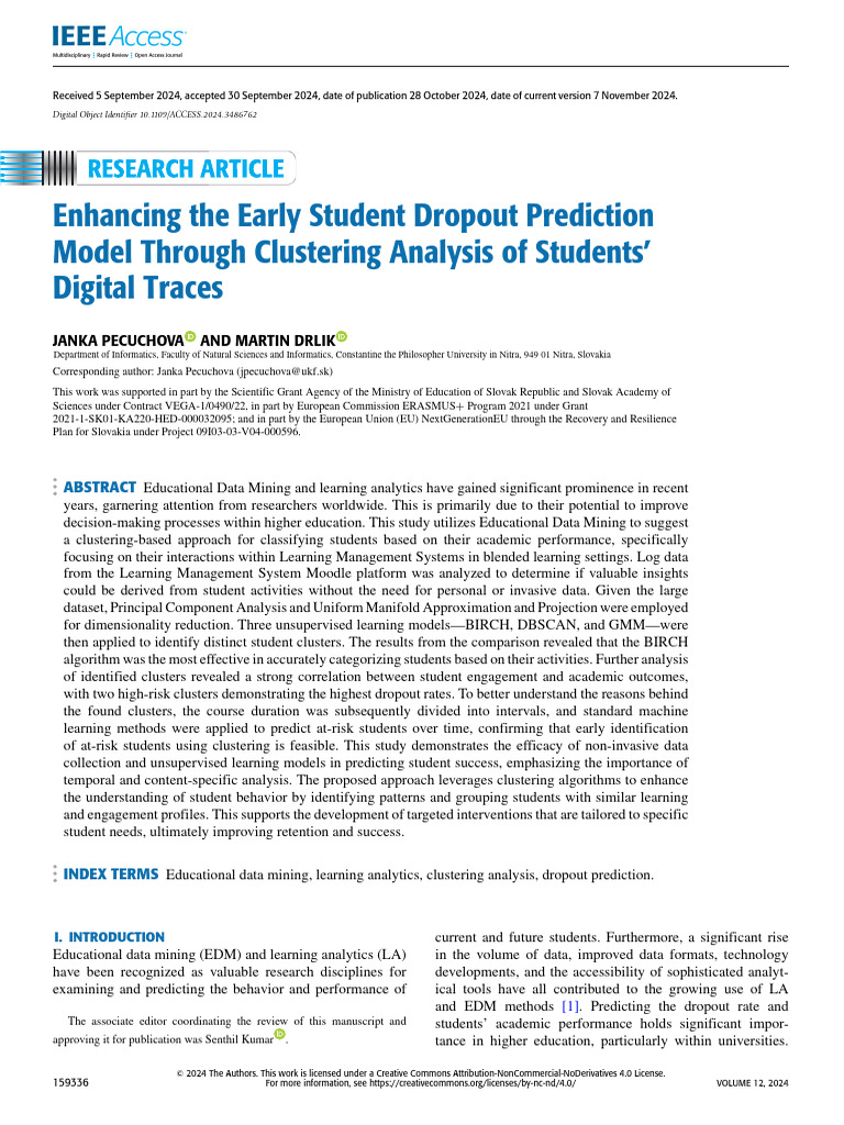 Enhancing The Early Student Dropout Prediction Model Through Clustering ...