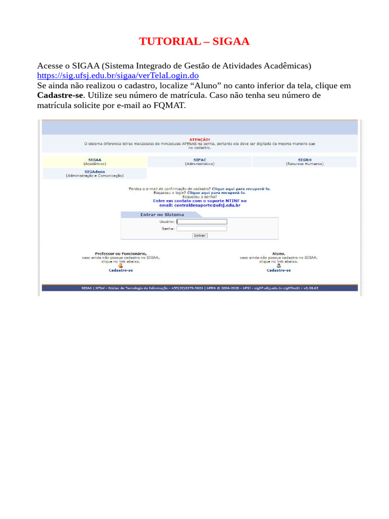 Tutorial Cadastro de Discente No SIGAA | PDF