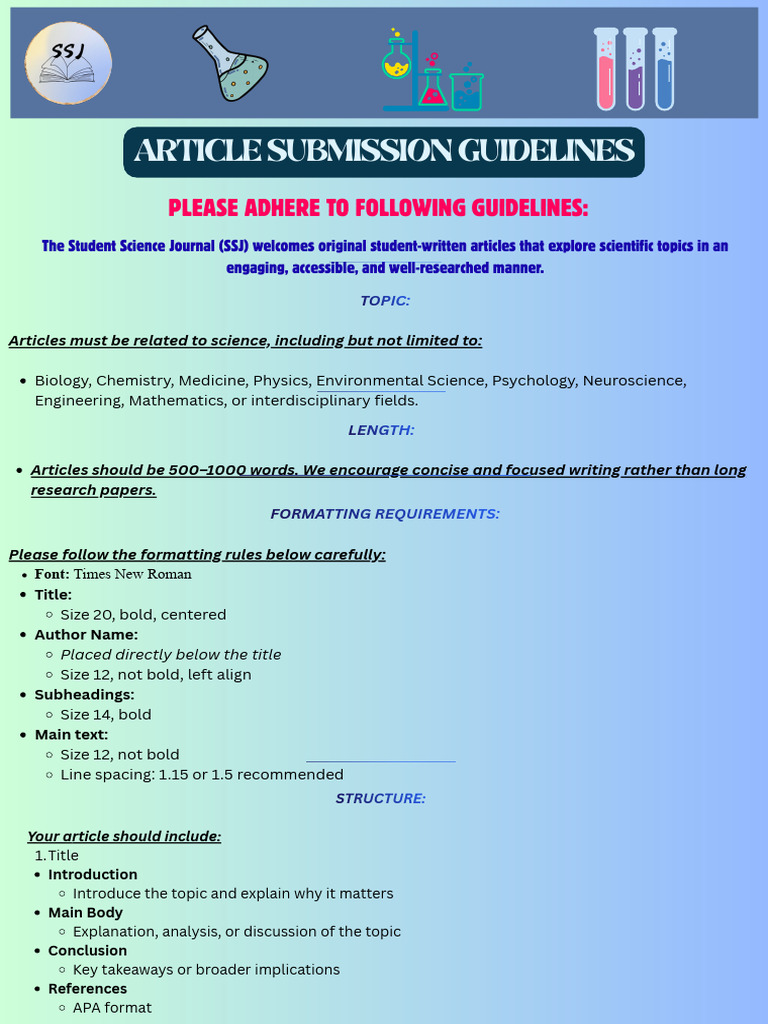 Student Science Journal (SSJ) Article Submission Guidelines | PDF | Apa ...
