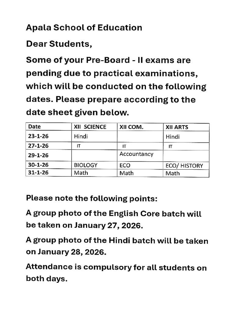Date Sheet For The Remaining Pre-Board Papers | PDF
