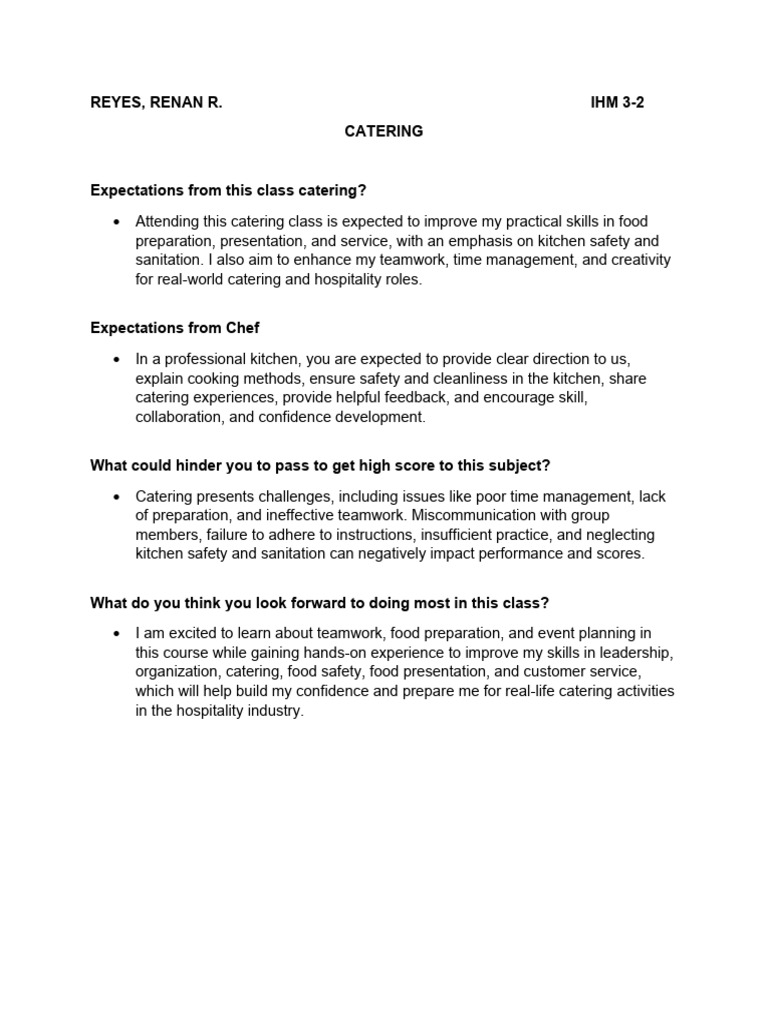 Reyes Catering | PDF | Chef | Leadership