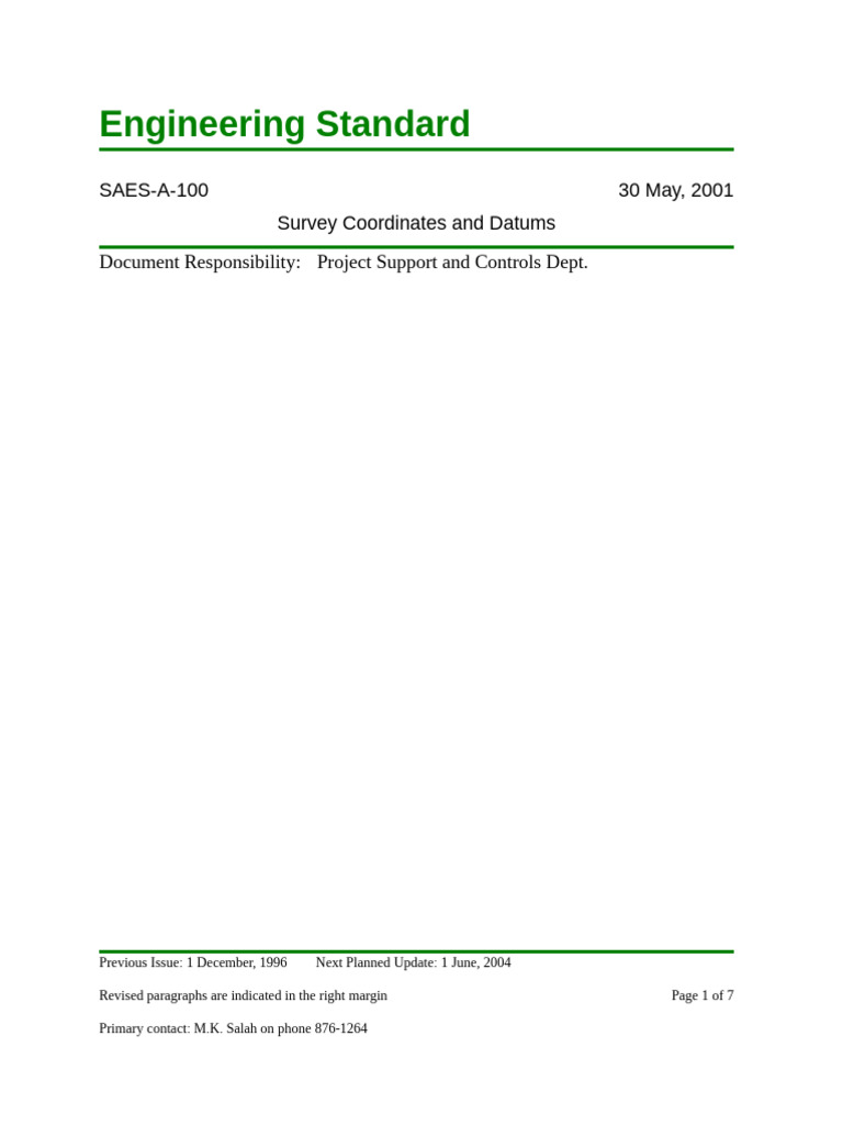 Saudi Aramco Engineering Standard SAES-A-100 | PDF | Sea Level | Surveying