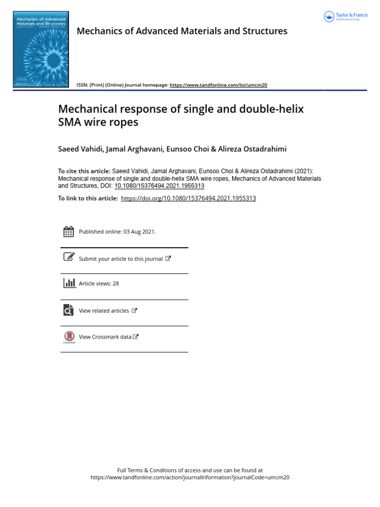 SMA Wire Rope Mechanical Response | PDF | Stress (Mechanics) | Shape ...