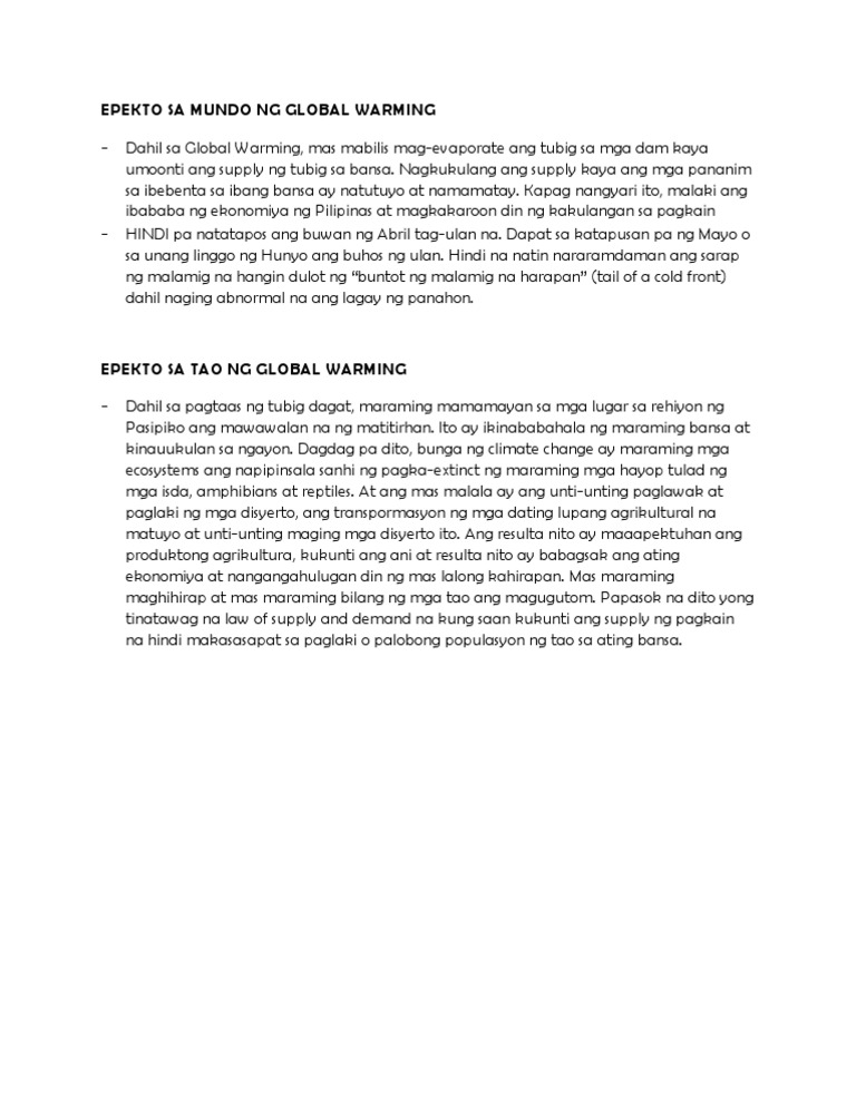 Epekto Sa Mundo Ng Global Warming