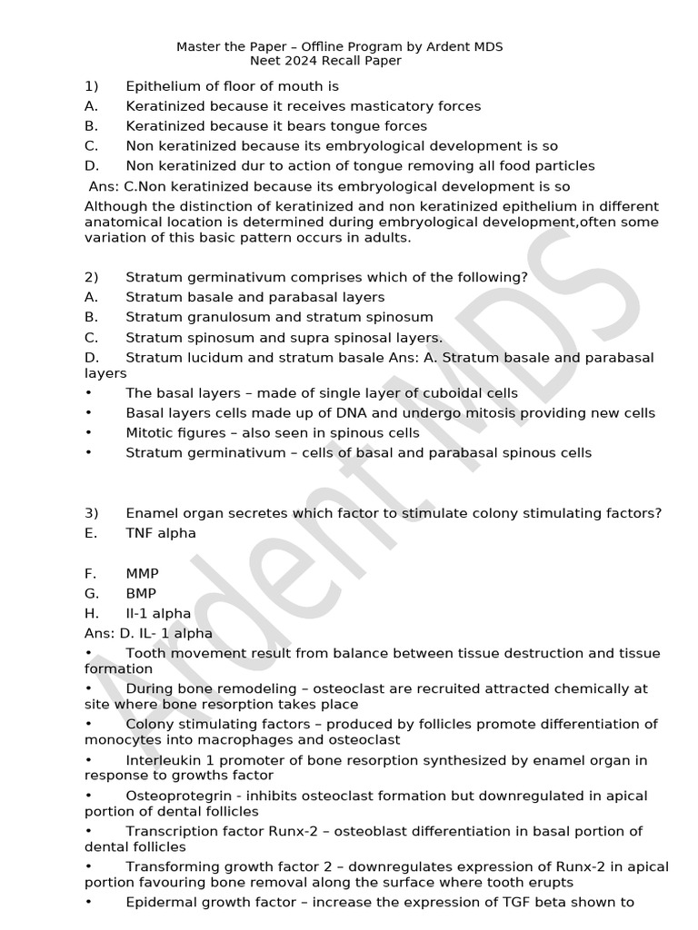 Master The Ppaer (Neet MDS 2024) Paper. | PDF