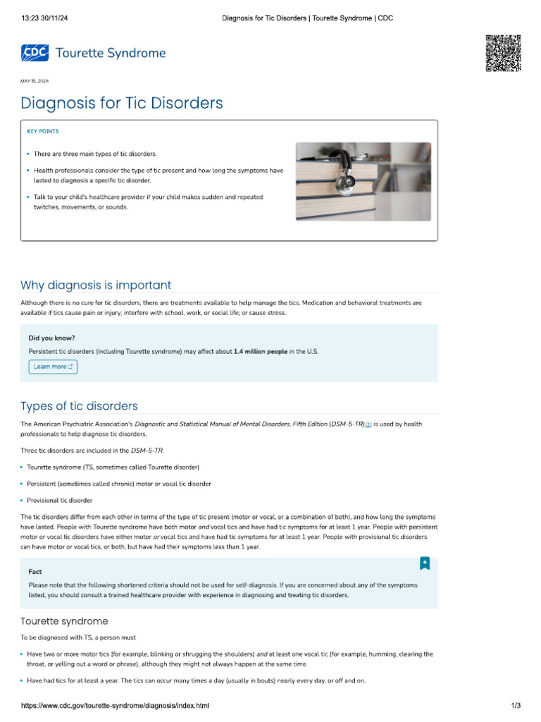 Diagnosis For Tic Disorders | PDF