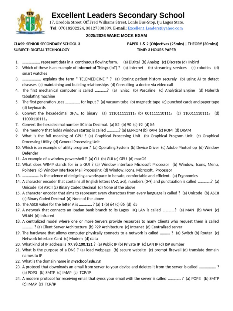 Sss3 Digital Technology Mock Exam 2025/2026 | PDF | Graphical User ...