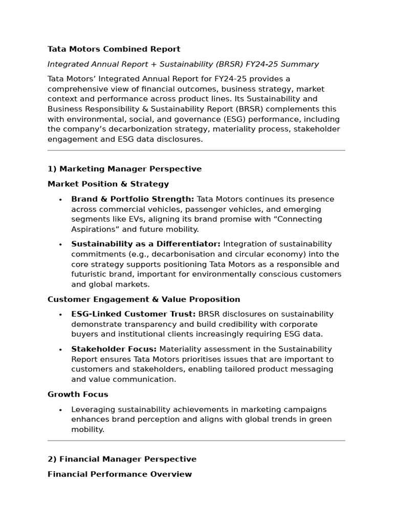 Tata Motors Combined Report Ajin | PDF | Corporate Social ...