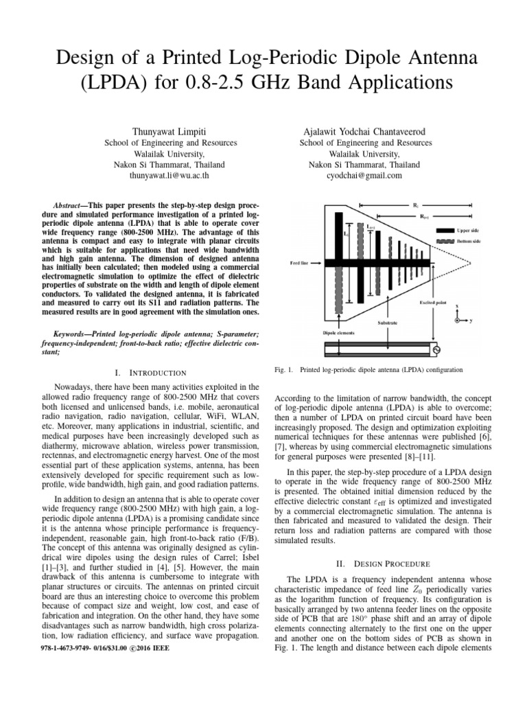 Design of A Printed Log-Periodic Dipole Antenna LPDA For 0.82.5 GHZ ...