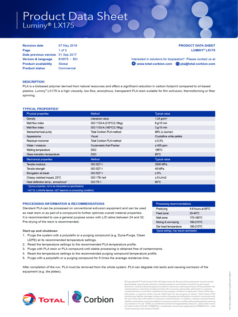 Product Data Sheet Luminy LX175 | PDF | Materials