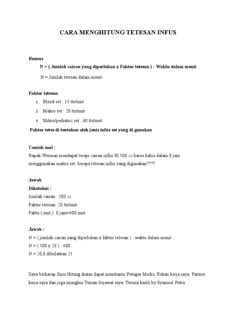 Cara Menghitung Tetesan Infus