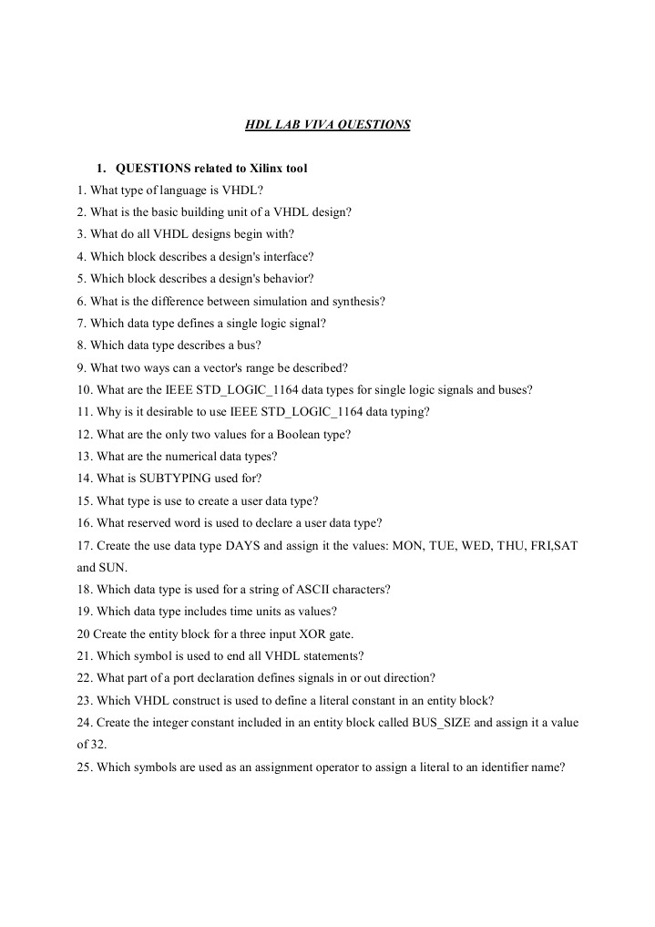 HDL Lab Viva Questions PDF Vhdl Data Type