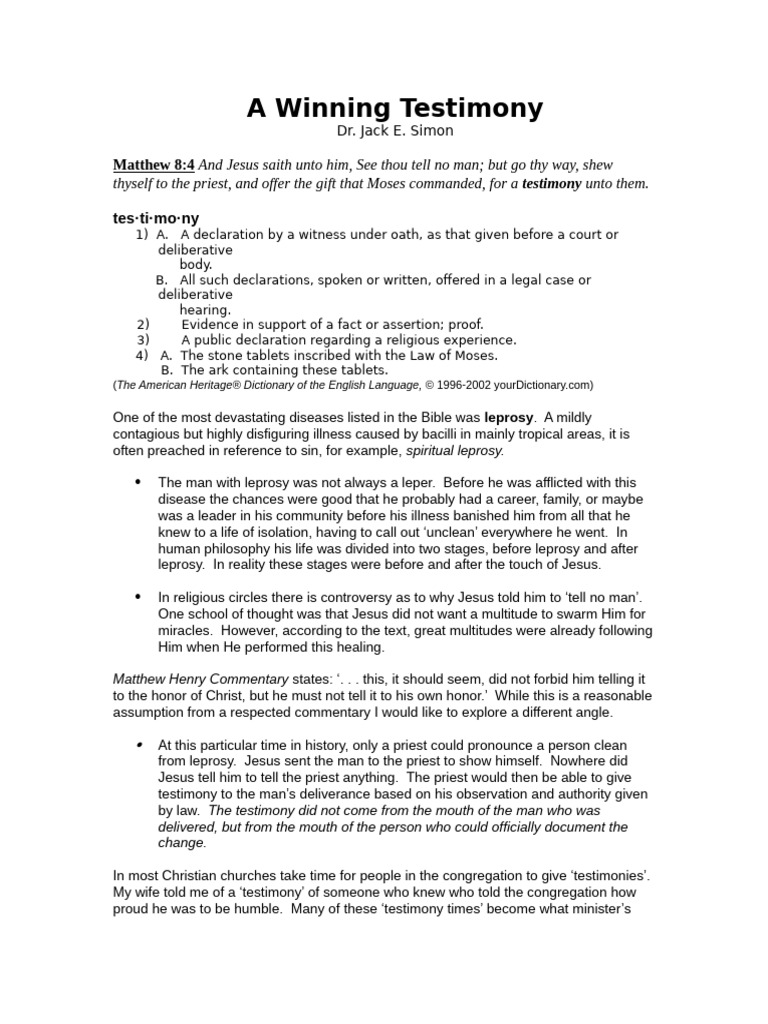 A Winning Testimony | PDF | Religious Belief And Doctrine