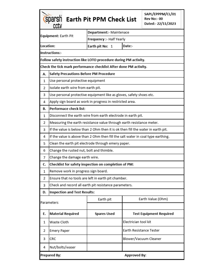 Earth Pit Check List | PDF