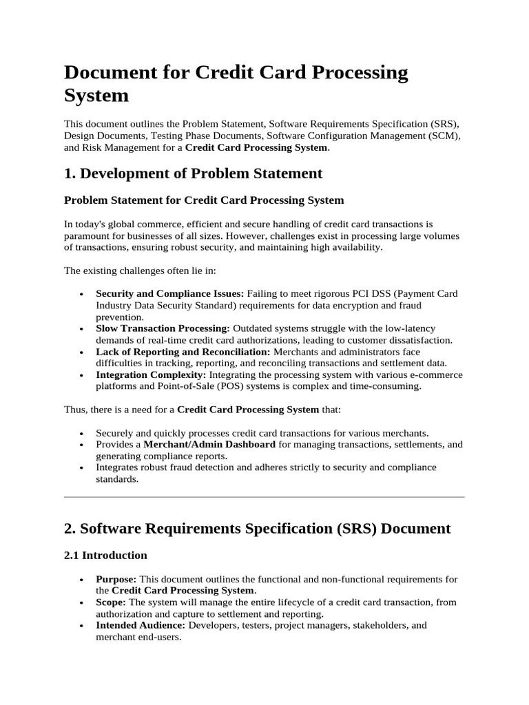 Document For Credit Card Processing System (SSE) | PDF | Payment Card ...