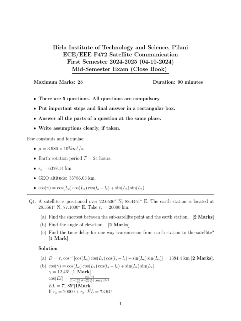 Satcom24245 Midsem Solution | PDF | Motion (Physics) | Solar System