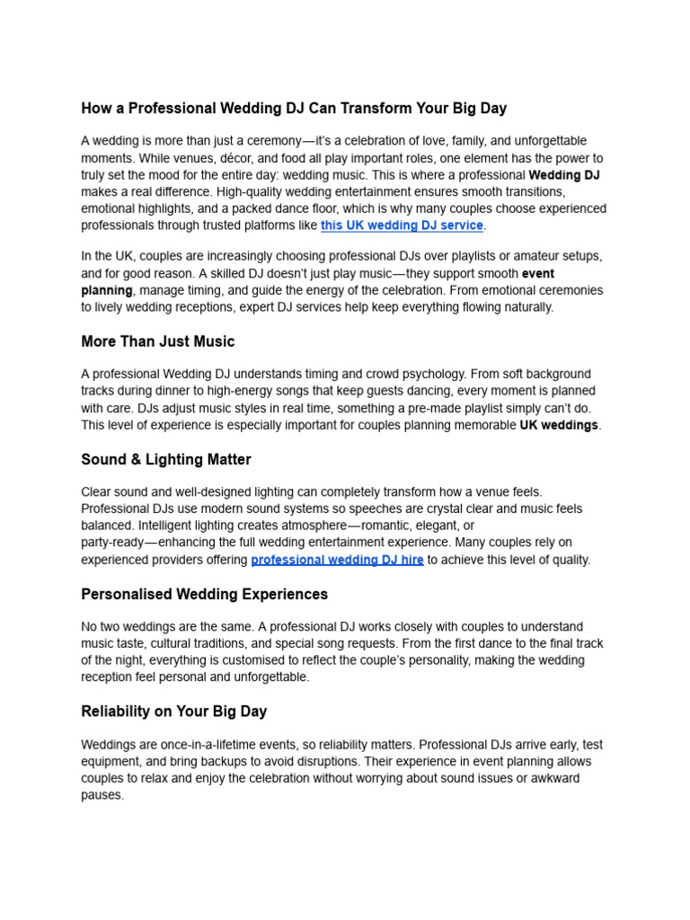 How A Professional Wedding DJ Can Transform Your Big Day | PDF | Disc ...