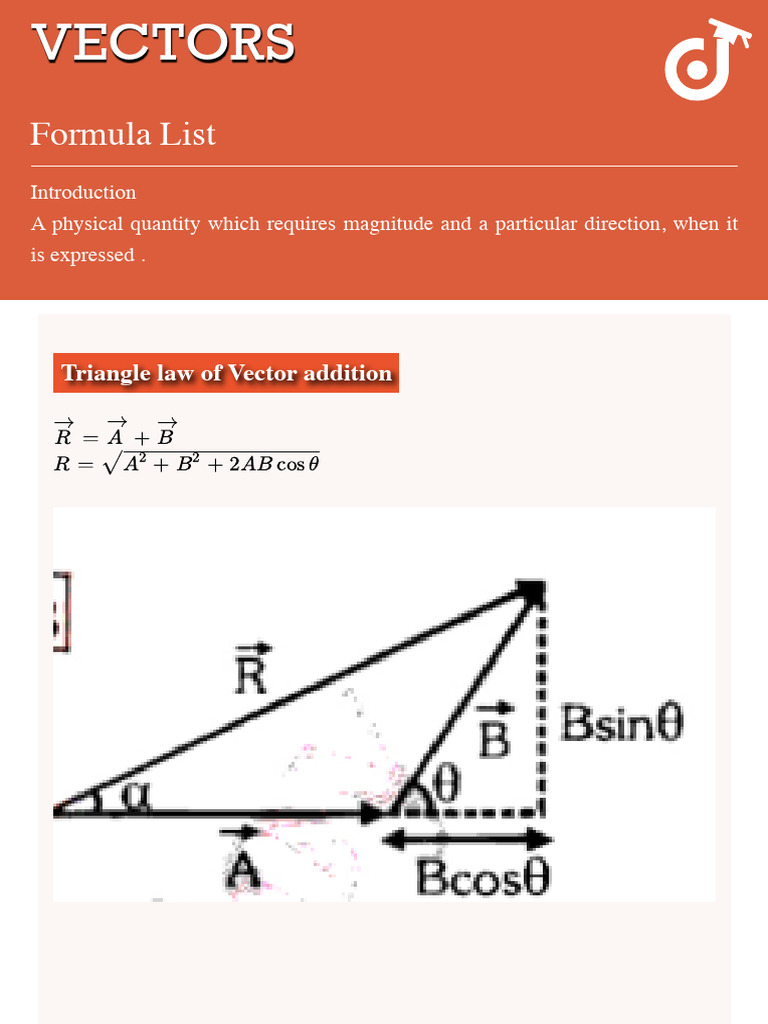 Class 11 Physics Chapter 2 Vectors Formula List English Medium | PDF ...
