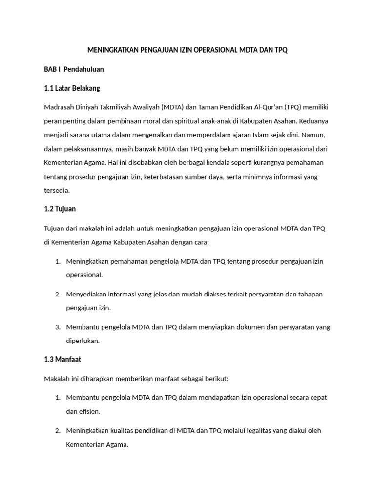 Meningkatkan Pengajuan Izin Operasional Mdta Dan TPQ | PDF