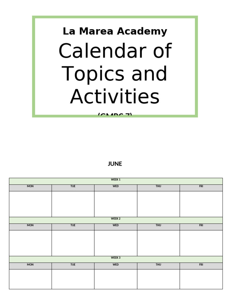 Calendar of Activities | PDF