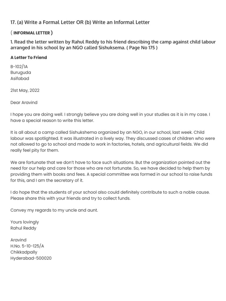 Informal Letter Writing Interactive English Second Year Intermediate ...
