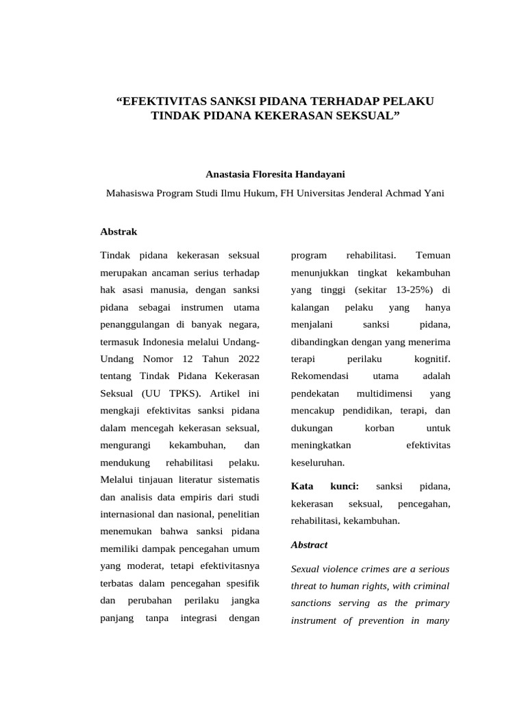Efektivitas Sanksi Pidana Terhadap Pelaku Tindak Pidana Kekerasan ...