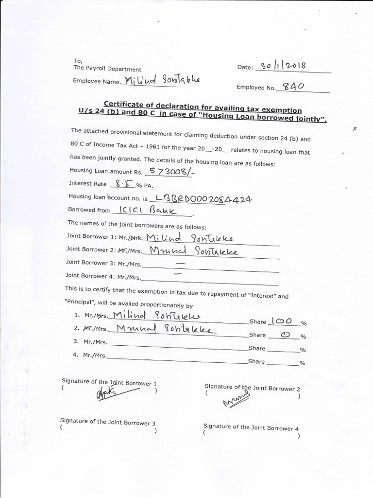 Form 24 Declaration Availing Tax Exemption - Baroda | PDF