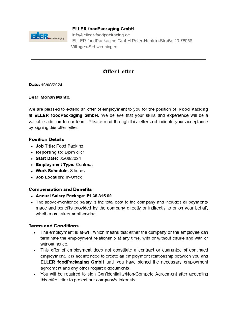 Offer Letter | PDF | Employment | Salary
