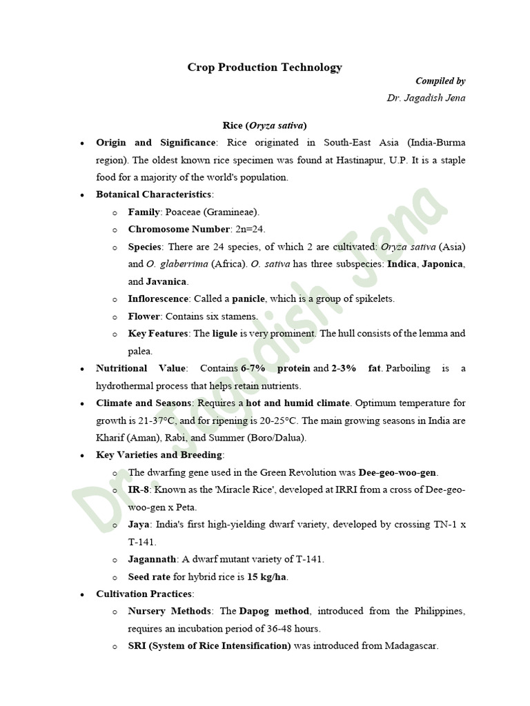 5 Crop Production Technology Compiled Note | PDF | Chickpea | Wheat