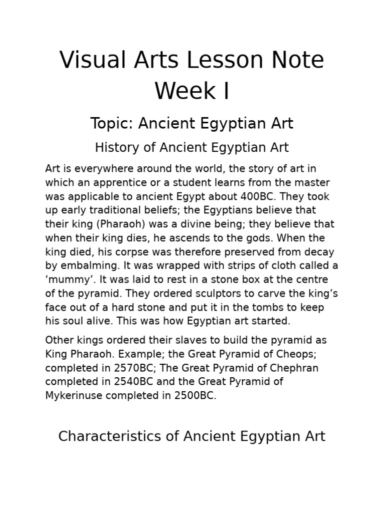 Visual Arts Lesson Note Week I | PDF