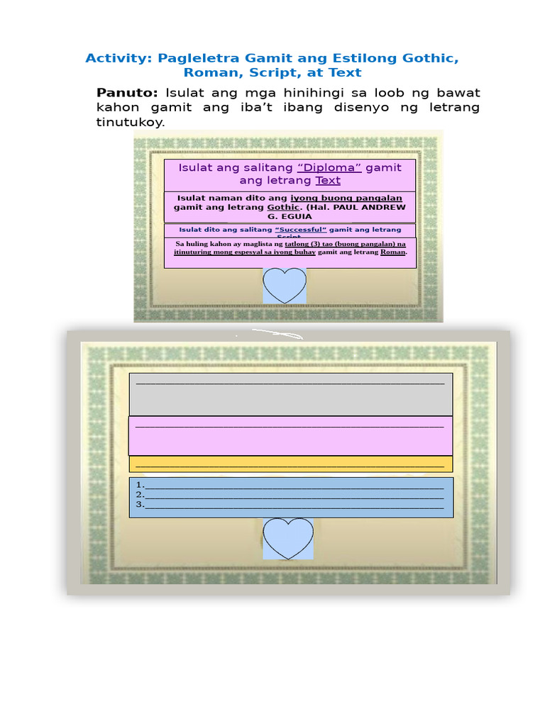 Activity - Pagleletra Gamit Ang Estilong Gothic, Roman, Script, at Text ...