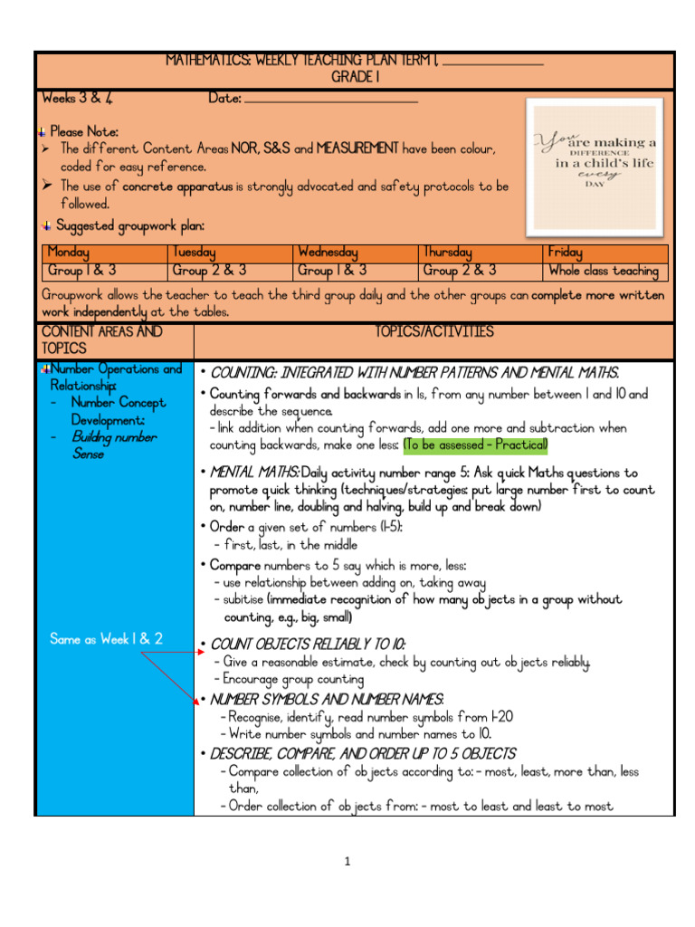 Term 1 GR 1 - 3 Week 3&4 Weekly Focus Mathematics | PDF