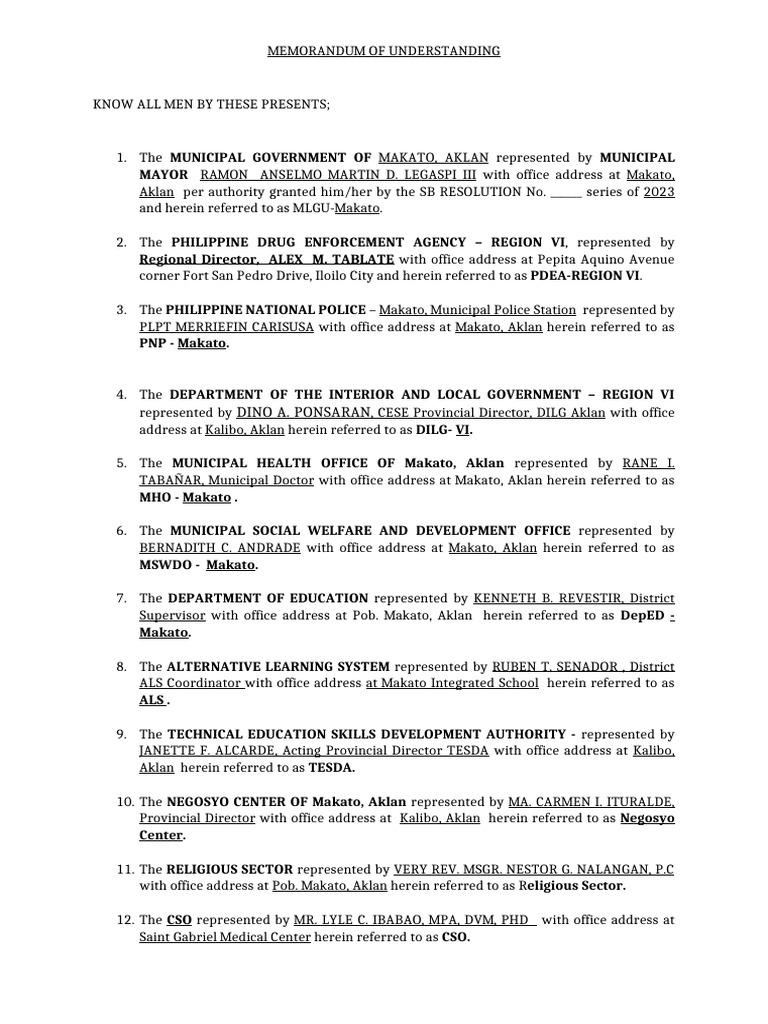 MOU Balay Silangan Template | PDF | Philippines