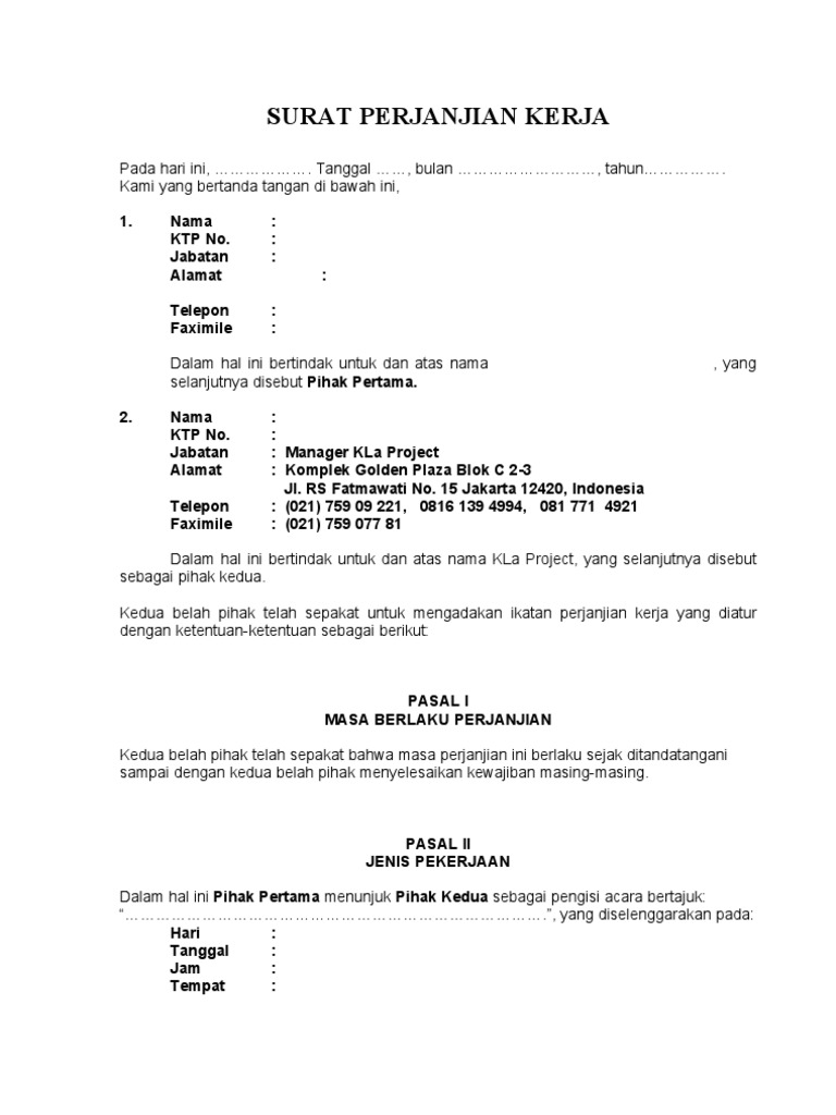 Contoh Kontrak Kerja Antara Pemborong Beinyu Com