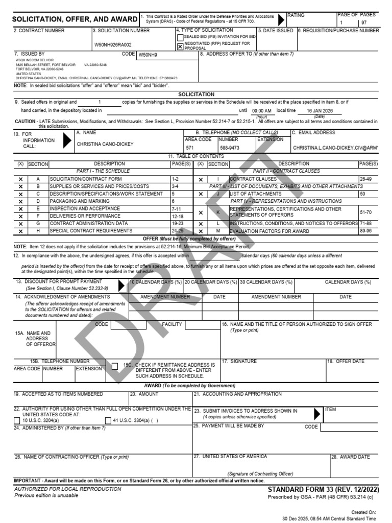 Solicitation+ +W50NH926RA002 | PDF | Employment | Offer And Acceptance