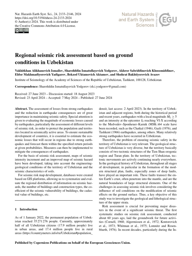 Regional Seismic Risk Assessment Based On Ground Conditions in ...
