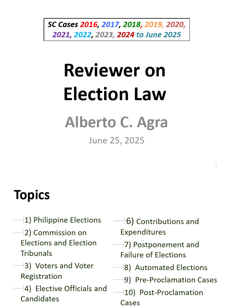 Agra Election Law - Reviewer 06.25.2025 | PDF | Elections | Voting
