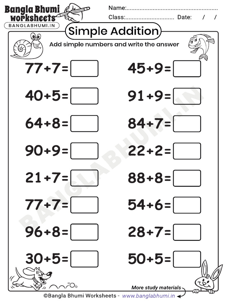 Free Simple Addition PDF Worksheet | PDF