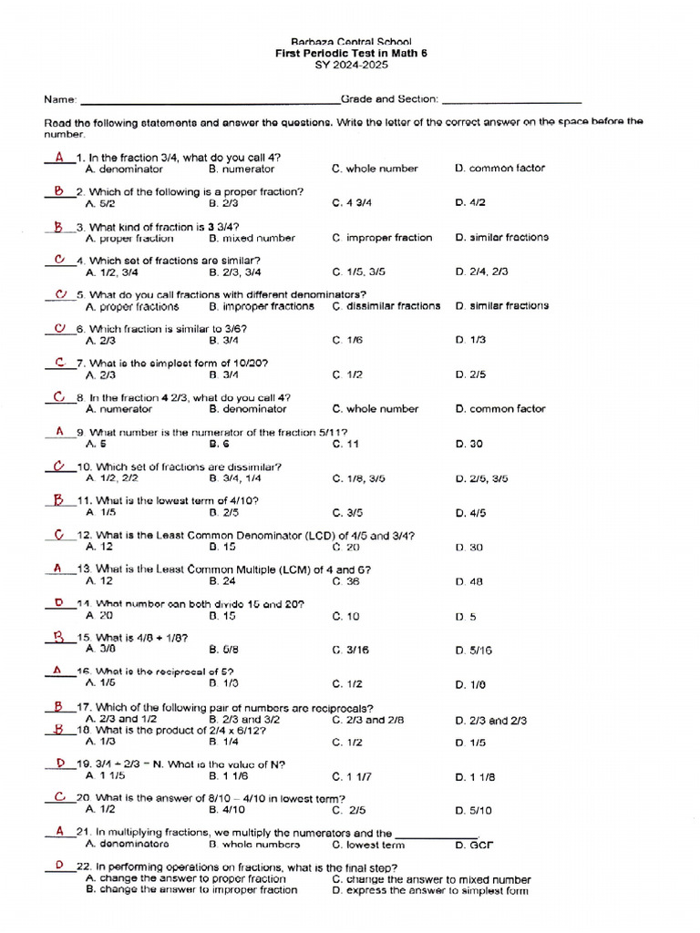 First Periodic Test 2024-Answer Key | PDF