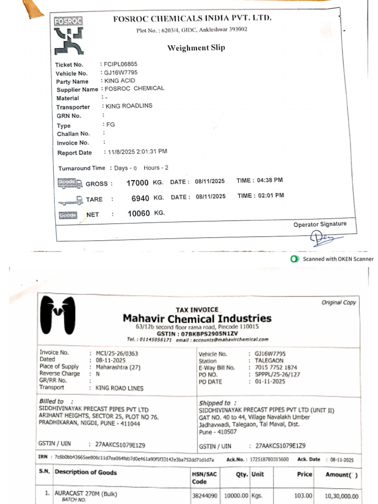 Auracast 270 M - Invoice & MTC - 10.11.2025 | PDF