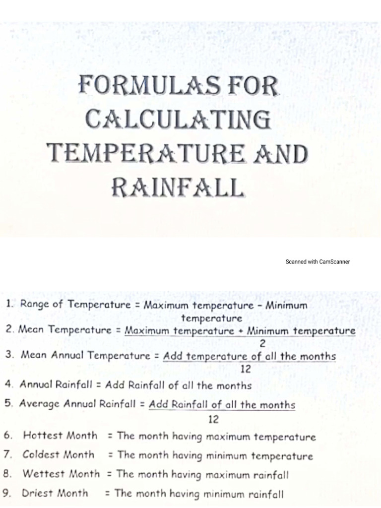 CLIMATE of INDIA Formulas For Calculating Temperature and Rainfall ...